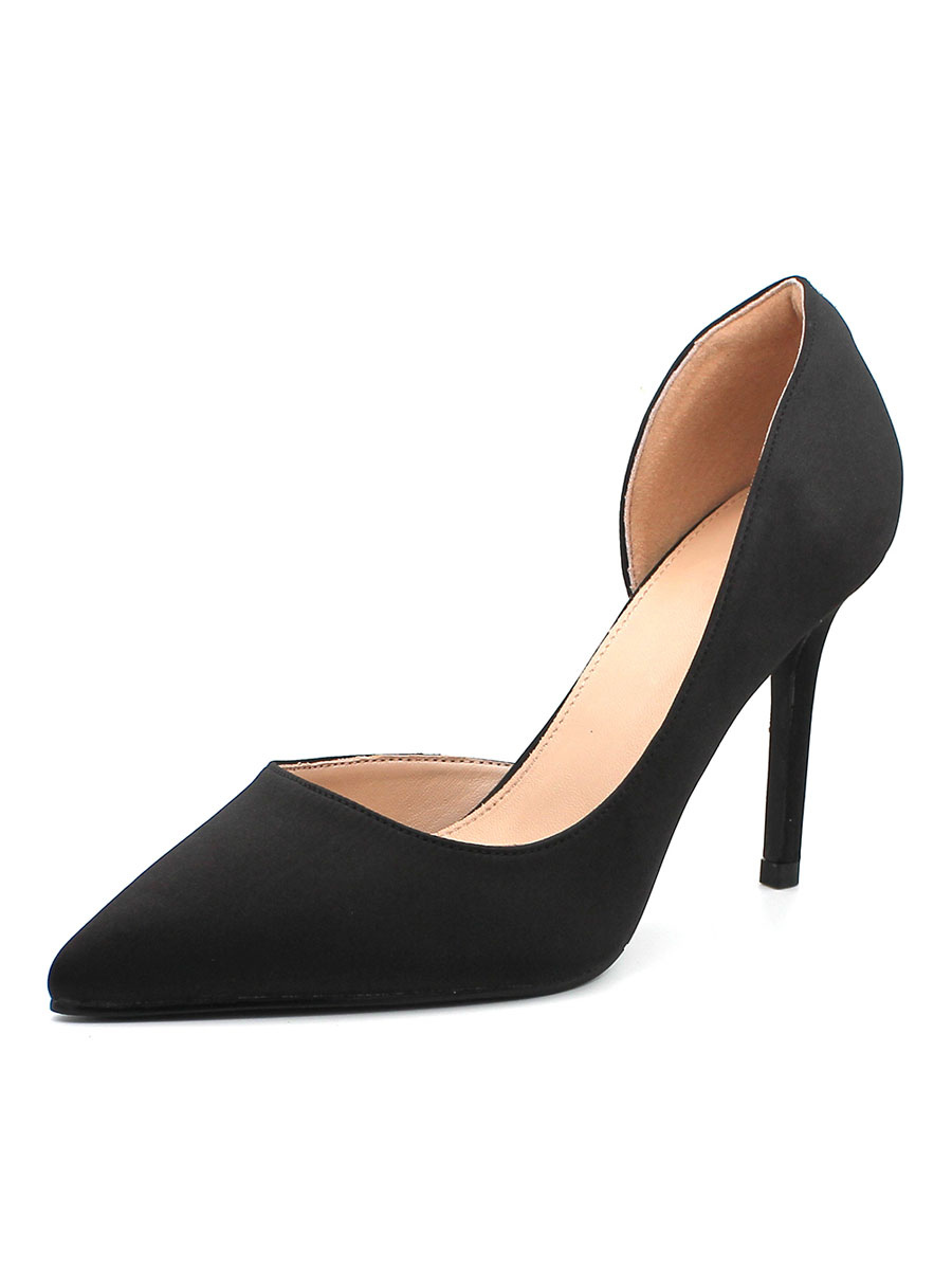 Zapatos de Mujer | Negro tacones altos zapatos de vestido del dedo del pie en punta del tacón de aguja de satén - EL07204