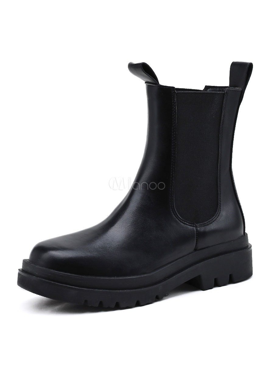 black round toe chelsea boots