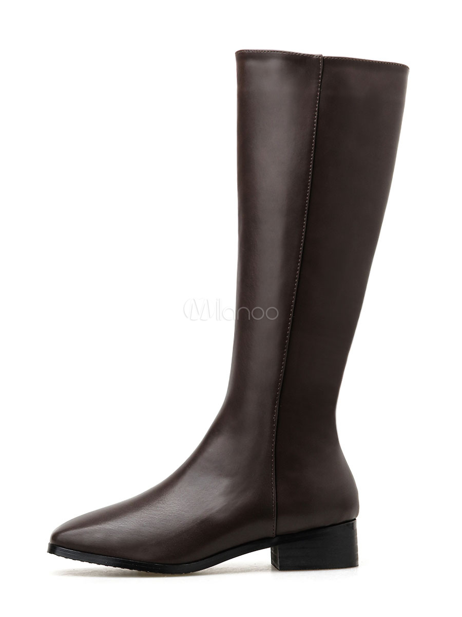 Knee-High Boots Leather Black Square 