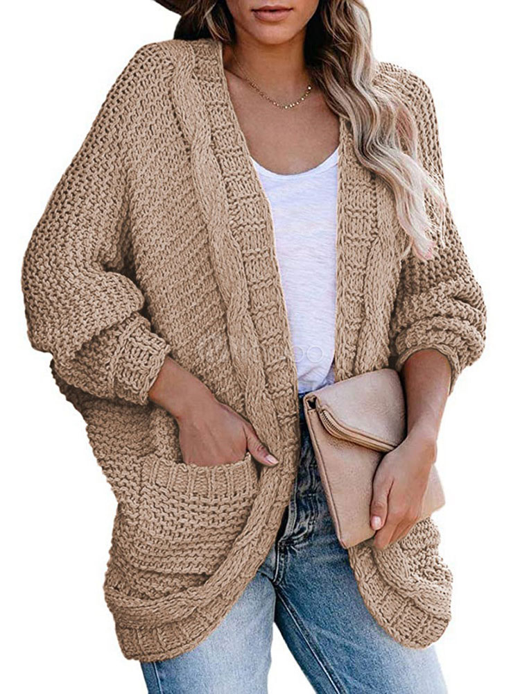 Hunter Green Sweater Cardigans Women Long Sleeve Twisted Rope Sweaters