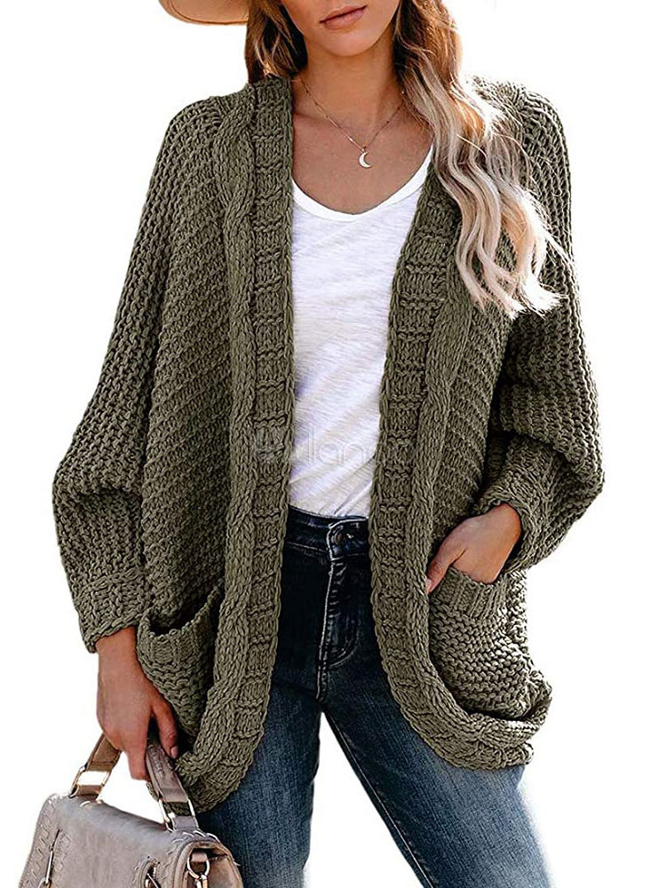 Hunter Green Sweater Cardigans Women Long Sleeve Twisted Rope Sweaters ...