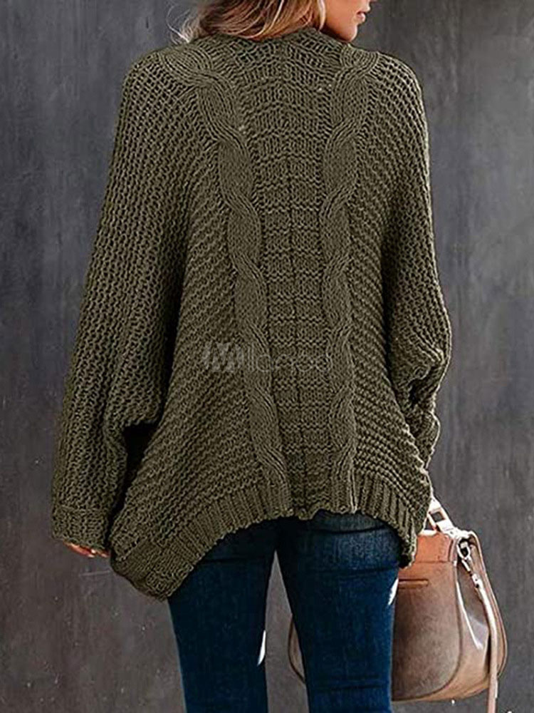 Hunter Green Sweater Cardigans Women Long Sleeve Twisted Rope Sweaters ...