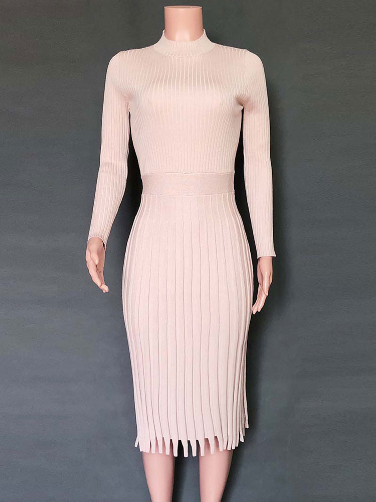 Women Sweater Dress Maxi Dresses Pink Long Sleeves Light Sky Blue Jewel ...