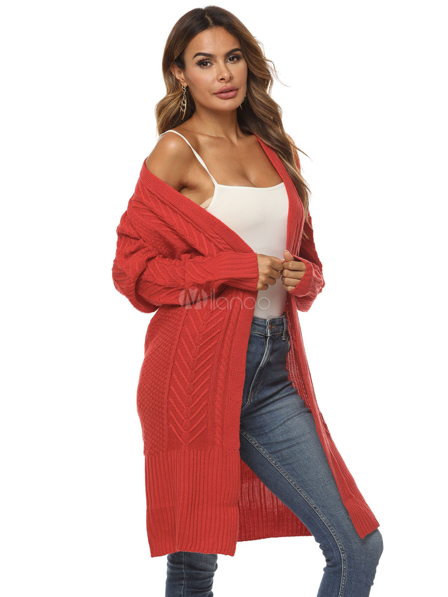 Orange Sweaters Cardigans Women Long Sleeves VNeck Long Sweaters