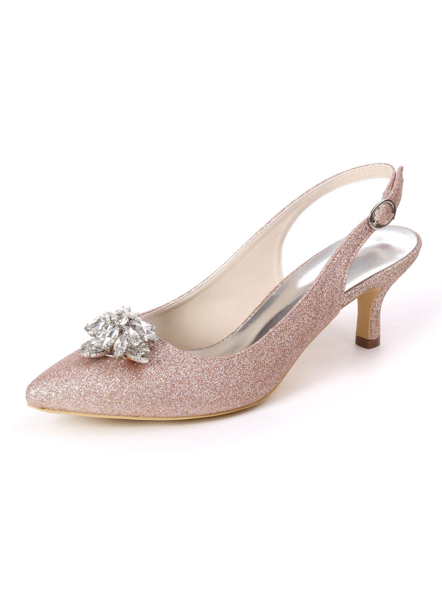 Shoes Occasion Shoes | Women's Rhinestone Glitter Slingback Kitten Wedding Pumps - IO86706