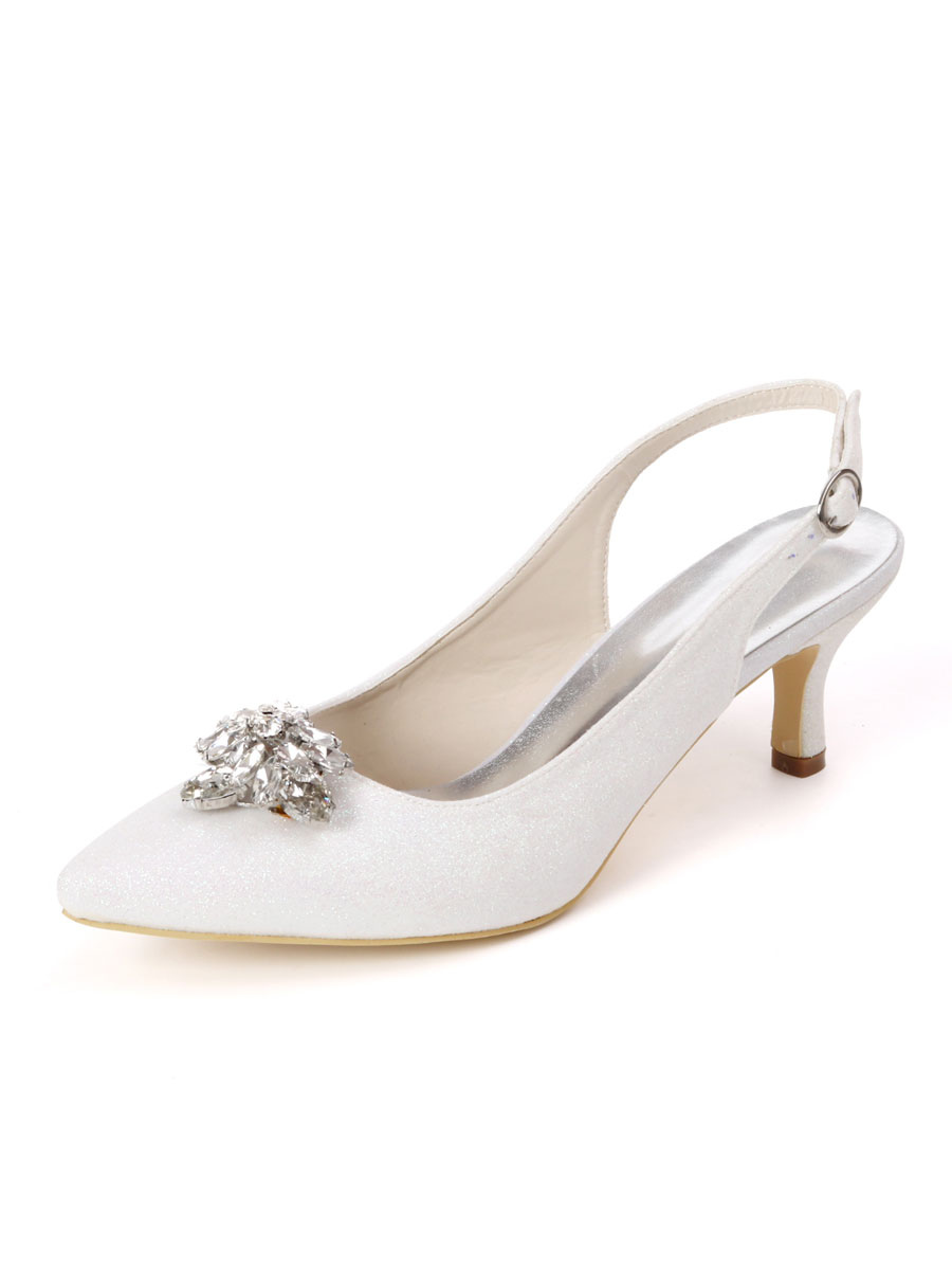 Shoes Occasion Shoes | Women's Rhinestone Glitter Slingback Kitten Wedding Pumps - IO86706