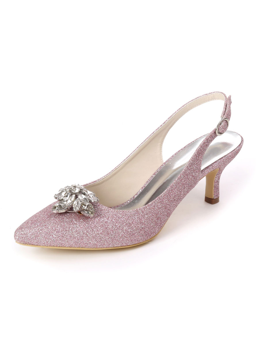 Zapatos de Fiesta | Zapatos de boda Blanco con lentejuelas de tela de diamantes de imitación Zapatos de novia de tacón de aguja en punta - UA35111