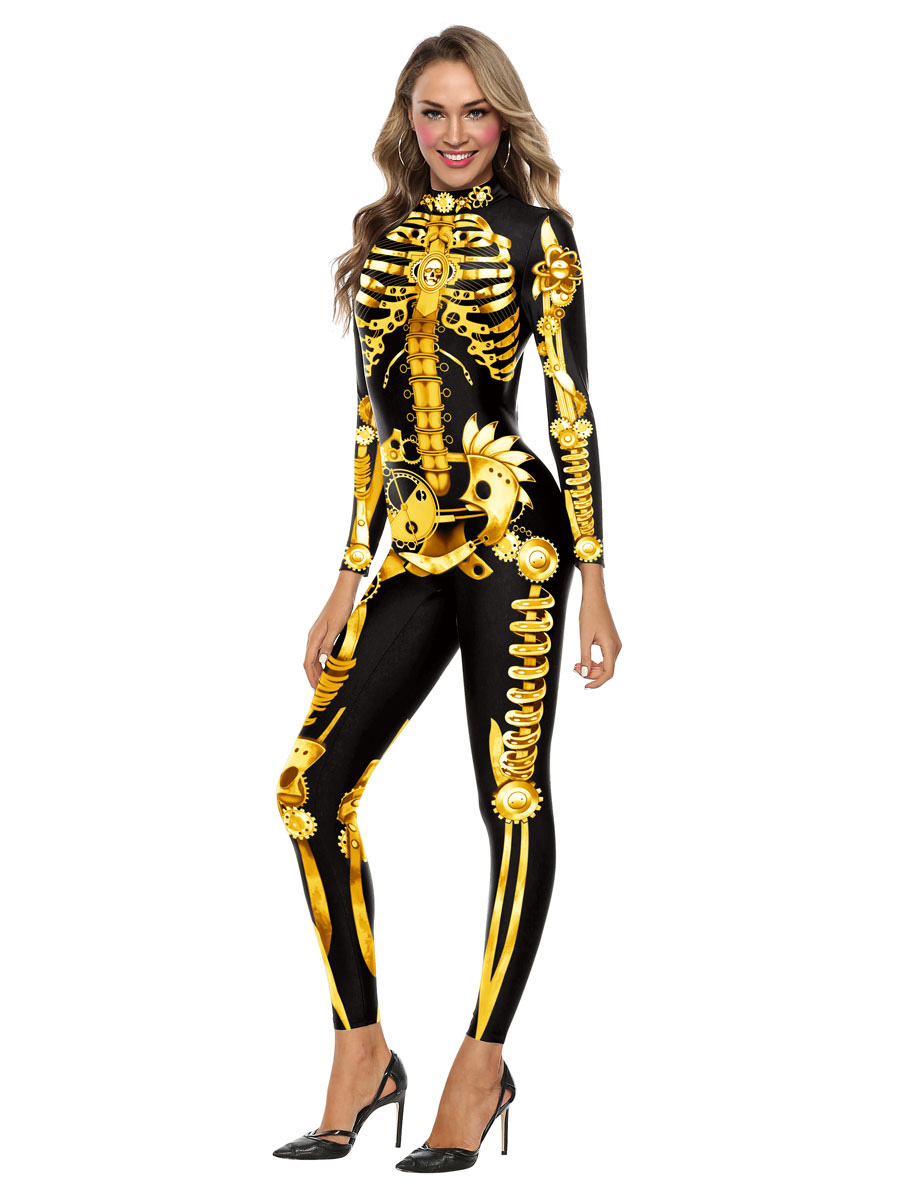 Carnival Costumes Black Gold Stretch Jumpsuit Polyester Leotard ...