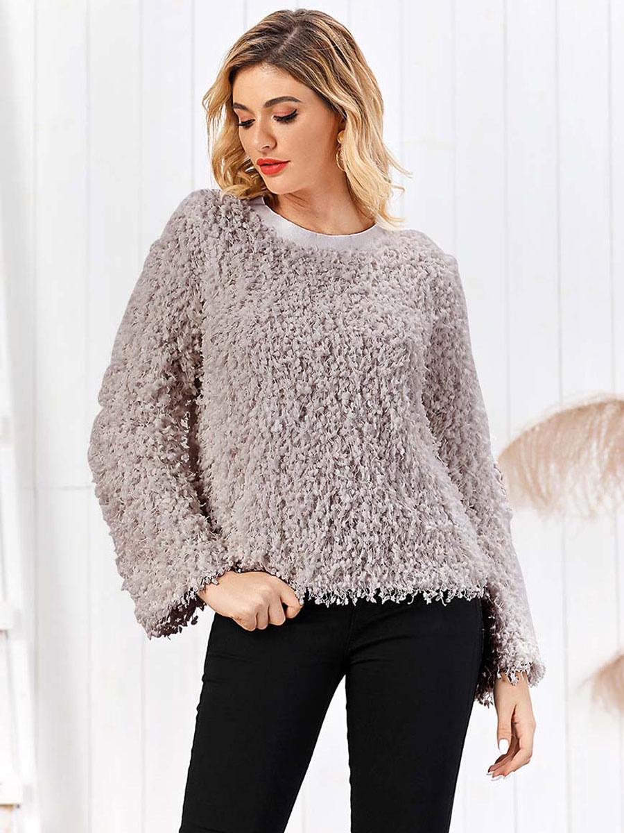 Women's Hoodie White Long Sleeves Acrylic Hooded Sweatshirt