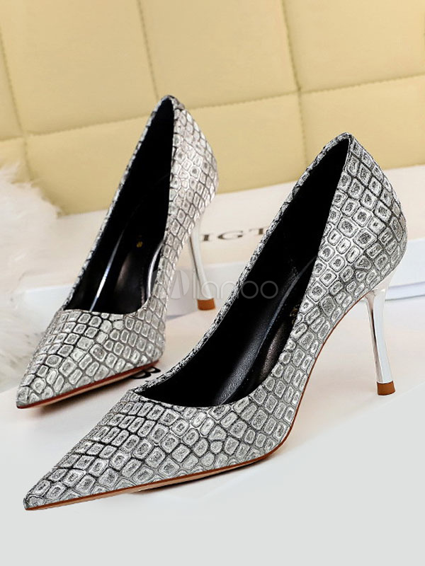 silver evening shoes high heel