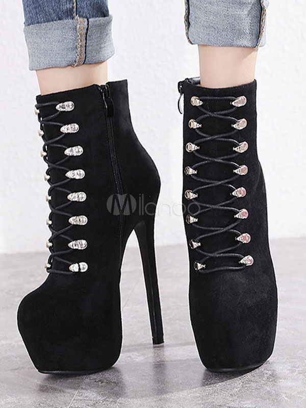 black suede stiletto ankle boots
