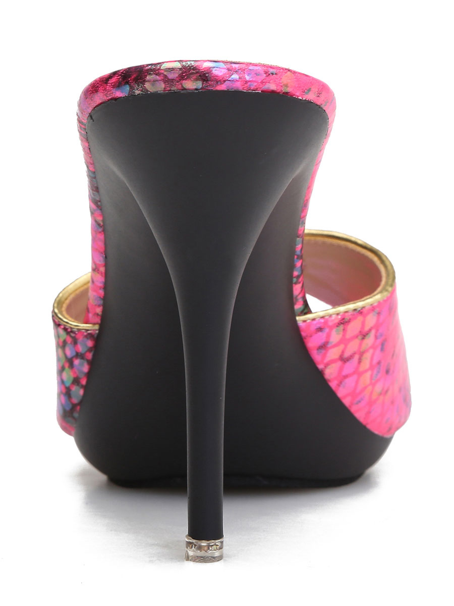 Chaussures Chaussures femme | Sandales femme verte en PU imprimé serpent Mules femme - UH05934
