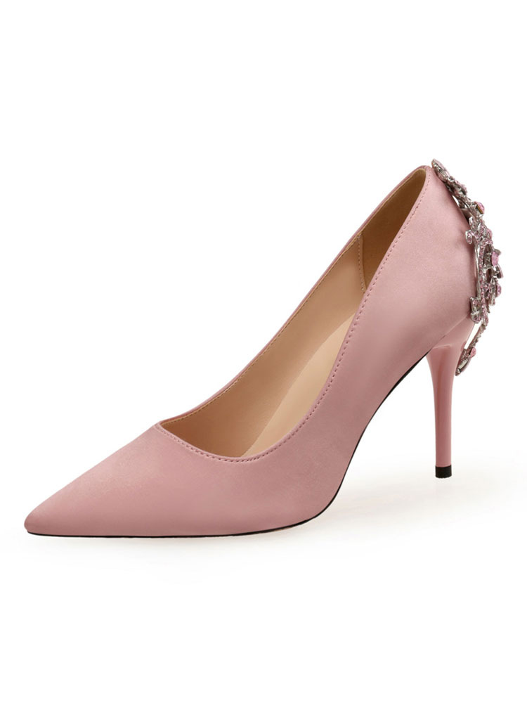 Zapatos de Mujer | Tacones altos para mujer Pink Slip-On Punta puntiaguda Tacón de aguja Diamantes de imitación Low-Tops - IY97036