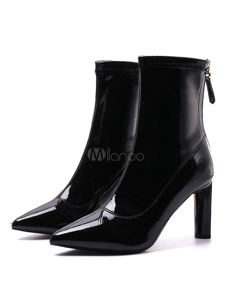 patent leather chunky heel boots