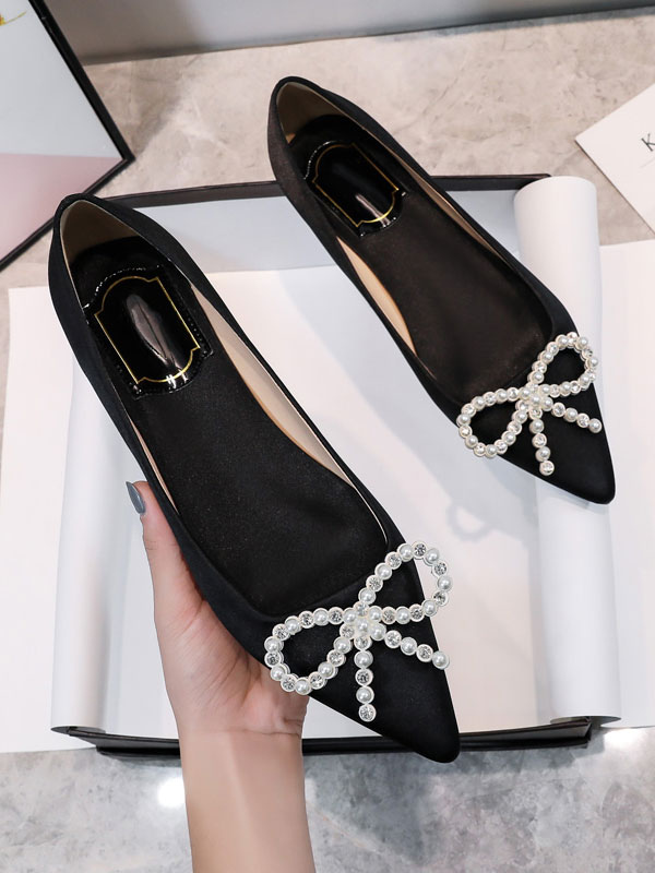 Shoes Occasion Shoes | Women's Pearl Bow Wedding Flats - PM81288