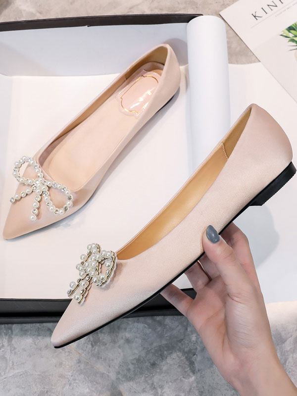 Shoes Occasion Shoes | Women's Pearl Bow Wedding Flats - PM81288