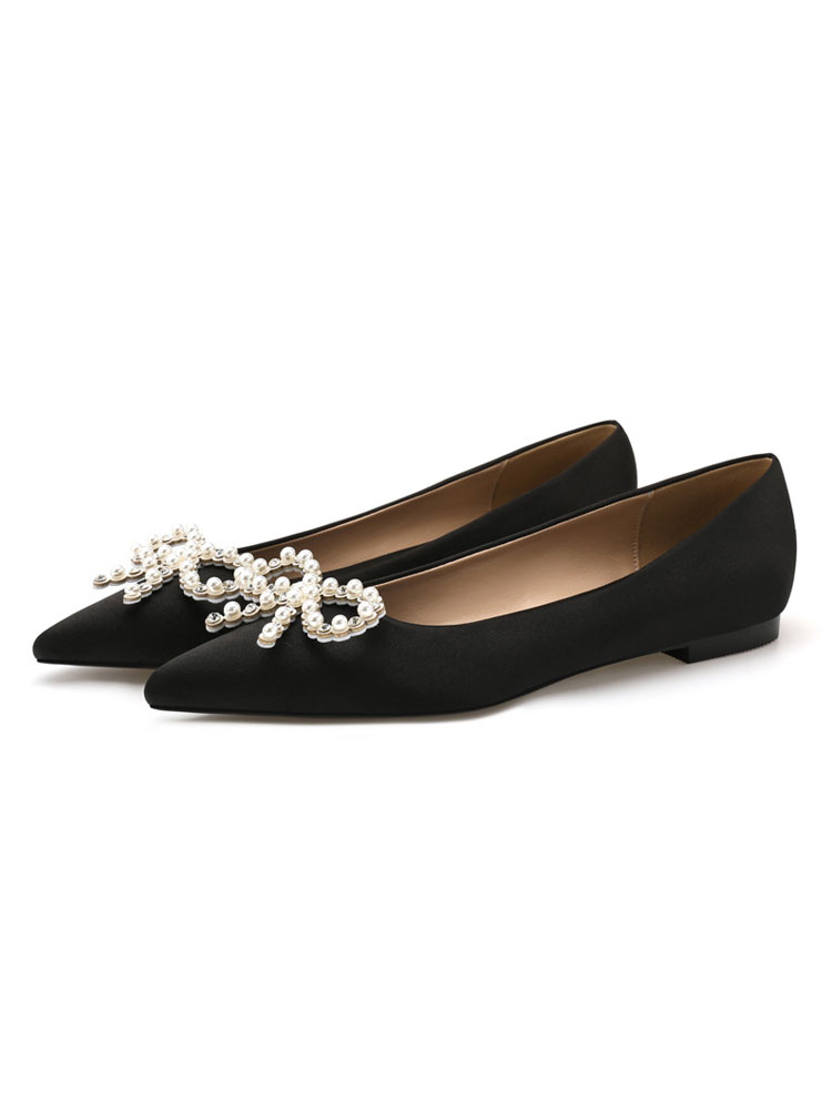 Shoes Occasion Shoes | Women's Pearl Bow Wedding Flats - PM81288