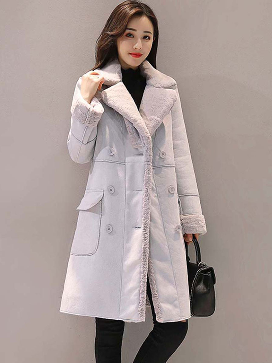 Woman's Outerwear Turndown Collar Buttons Casual Pink Wrap Coat ...