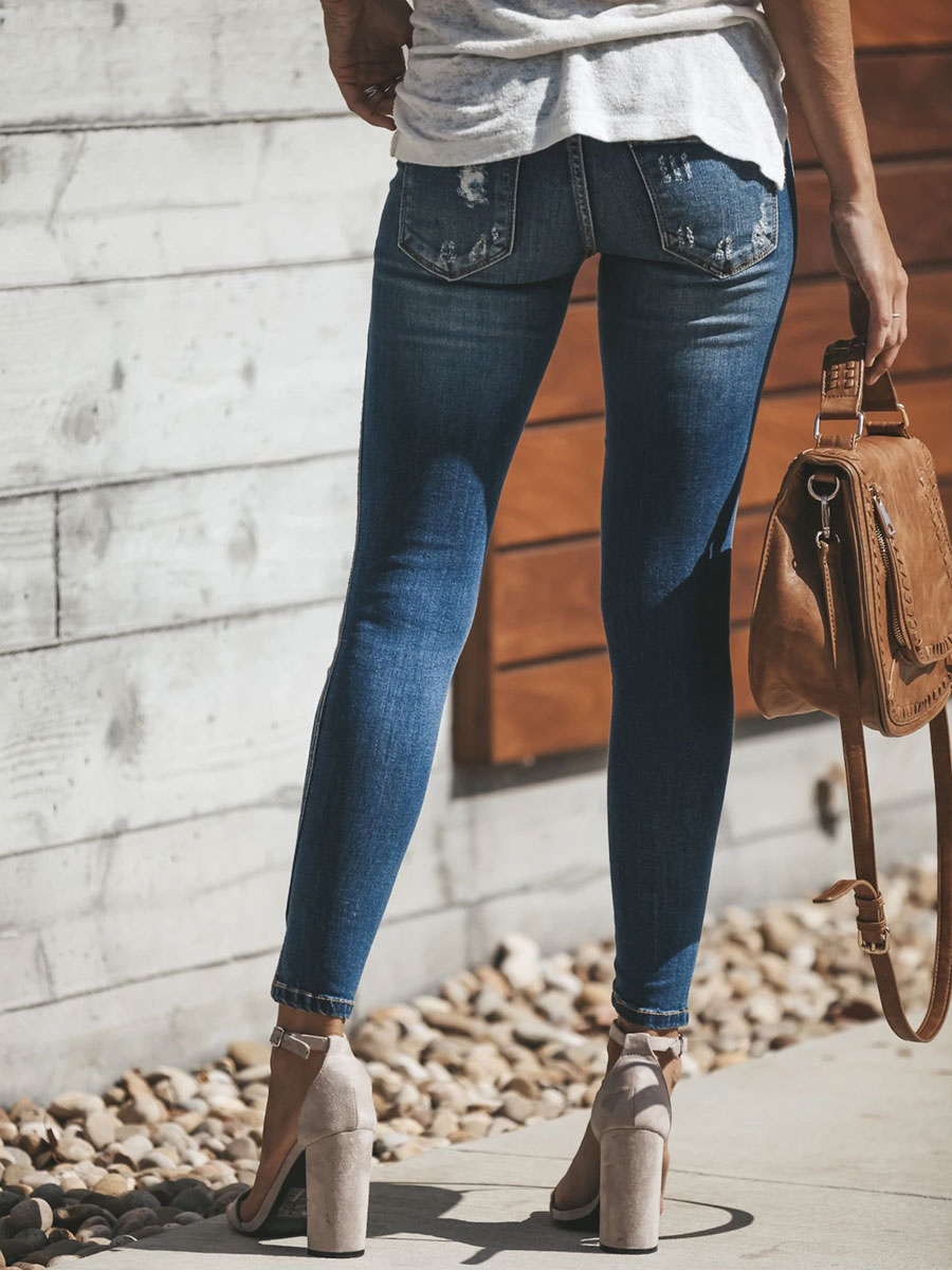 Jeans para mujeres de algodón azul Denim bordado atractivo largas y delgadas  pantalones vaqueros - Milanoo.com