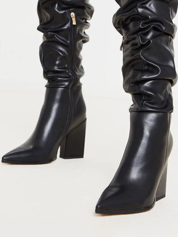 Zapatos de Mujer | Botas por encima de la rodilla para mujer Botas altas de cuero de de color caqui con punta en punta - RN15118