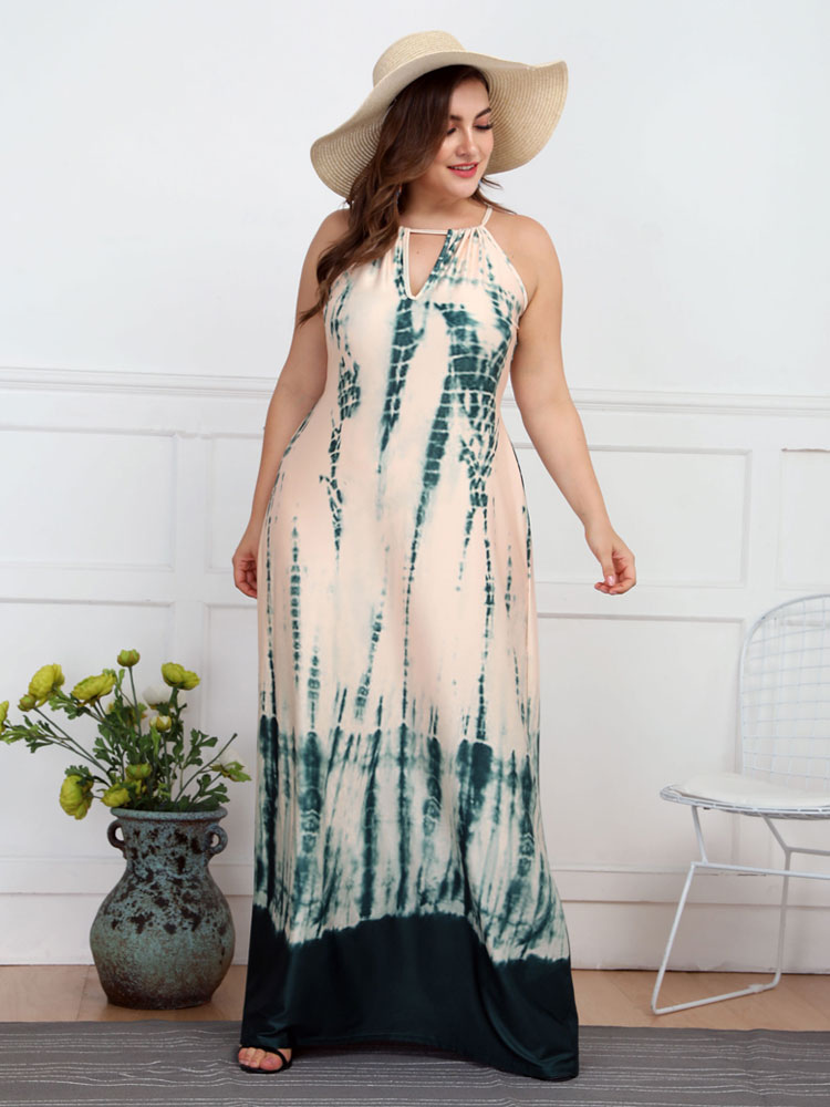 Women's Bohemian Dresses Plus Size Clothes Floral Print Backless Green