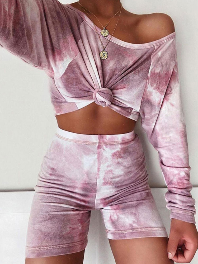 レディースラウンジウェア2ピースパープルジュエルネック長袖ポリエステルコットン3dプリント衣装 Milanoo Jp