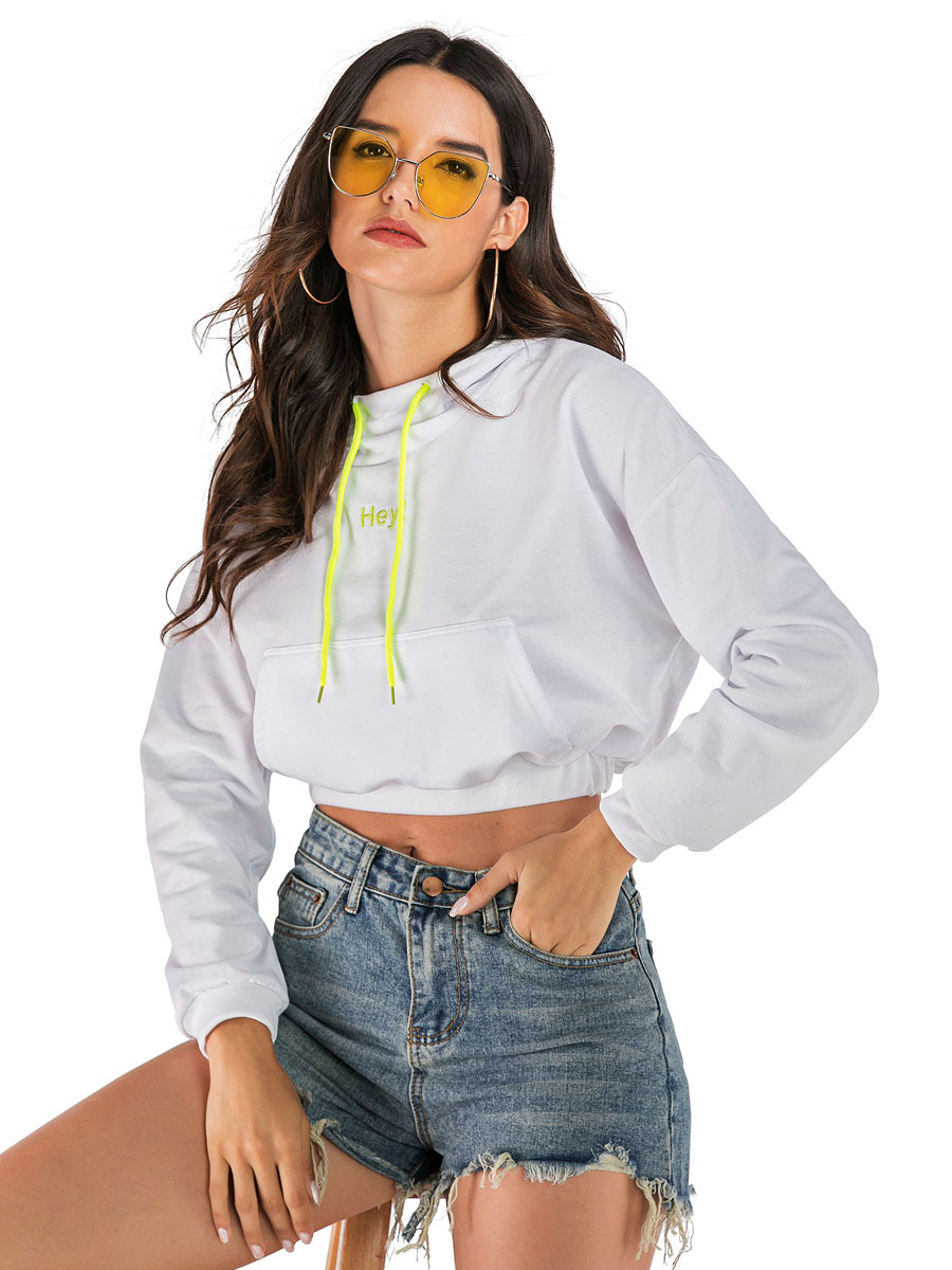 Women's Hoodie White Long Sleeves Cotton Classic Winter Hooded