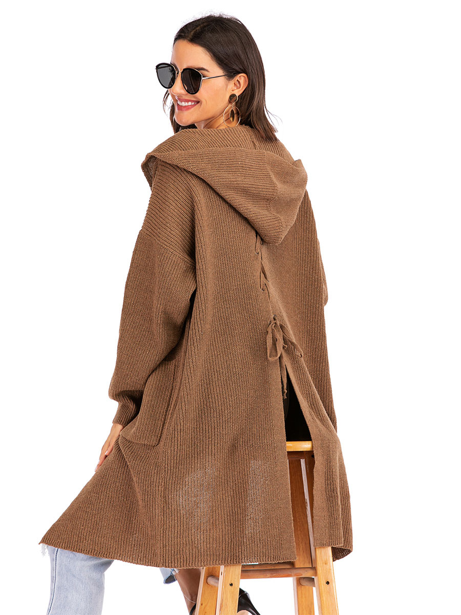 Women's Clothing Sweaters & Cardigans | Women Sweaters Cardigans Coffee Brown Polyester Long Sleeves Hooded Winter Coats Outerwe