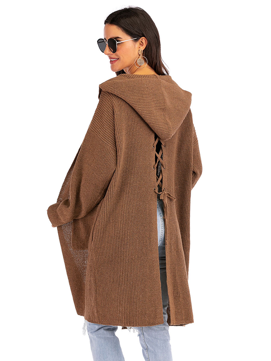 Women's Clothing Sweaters & Cardigans | Women Sweaters Cardigans Coffee Brown Polyester Long Sleeves Hooded Winter Coats Outerwe