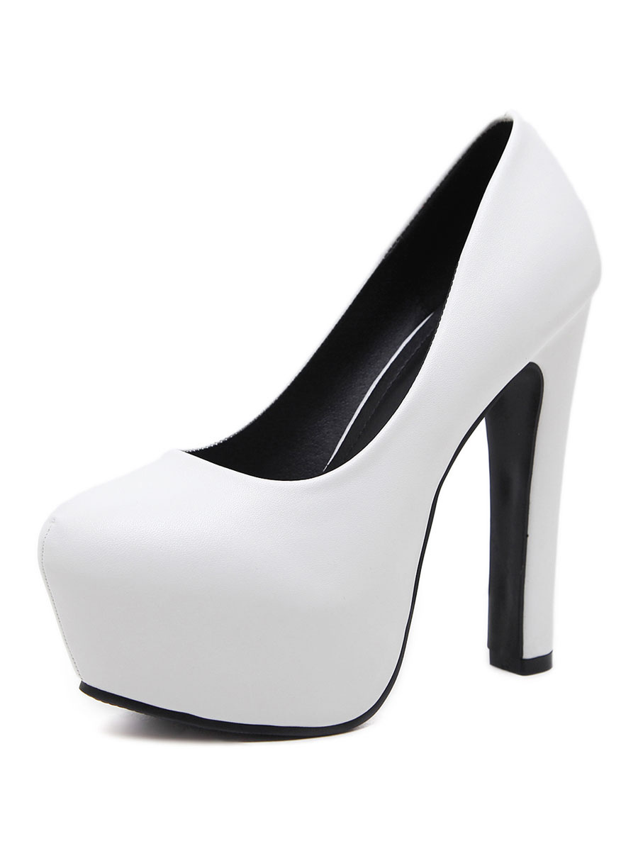 Zapatos de Fiesta | Mujeres sexy tacones altos punta de almendra blanca cuero tacón grueso zapatos sexy - GX35969