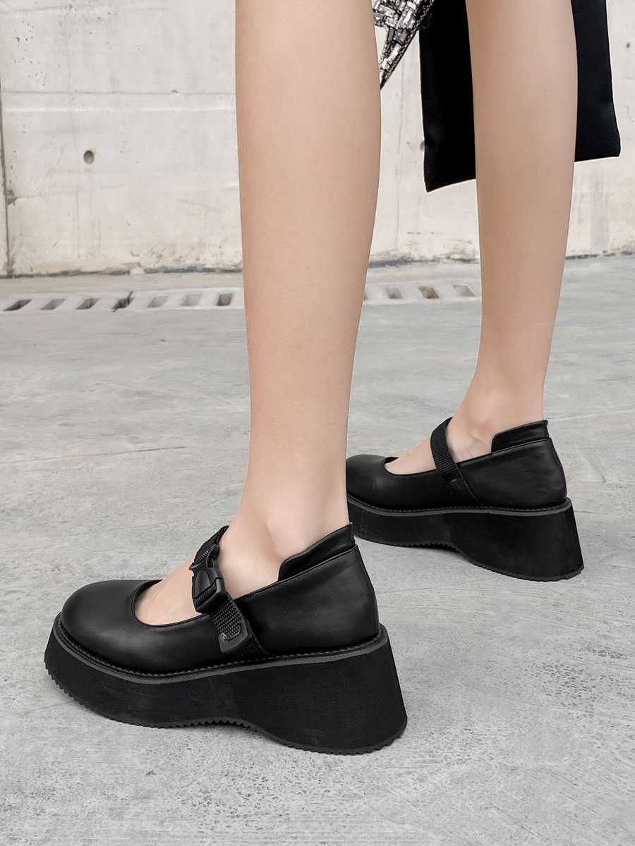 Women's Black Leather Loafers Round Toe Academic Casual Shoes - Milanoo.com