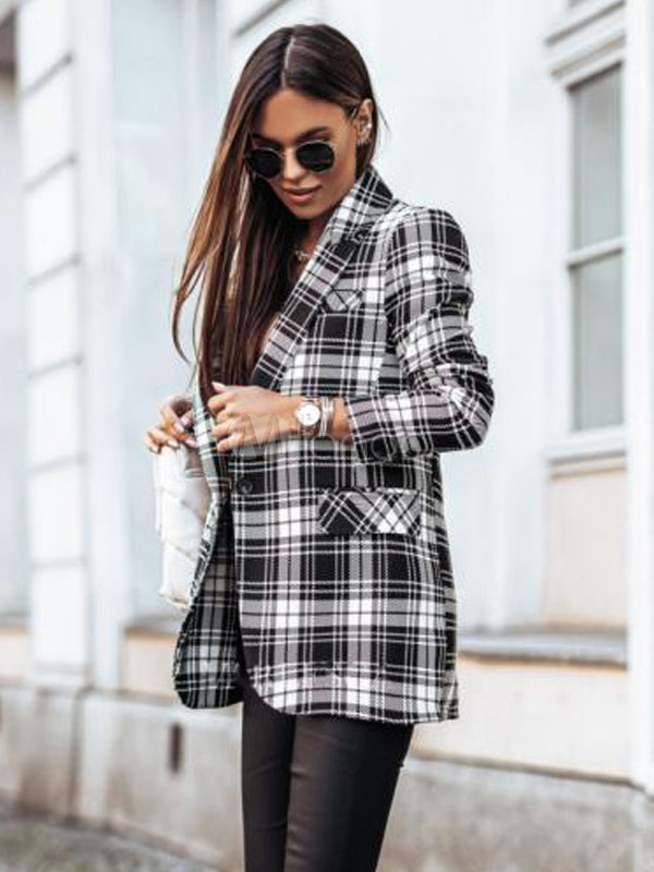 Blazer da donna Moderno Colletto rovesciato Maniche lunghe Plaid Poliestere  Abbigliamento da strada classico - Milanoo.com