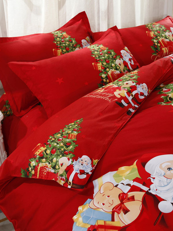 Christmas Bedding Set 4Piece Cotton Lilac Christmas Printed