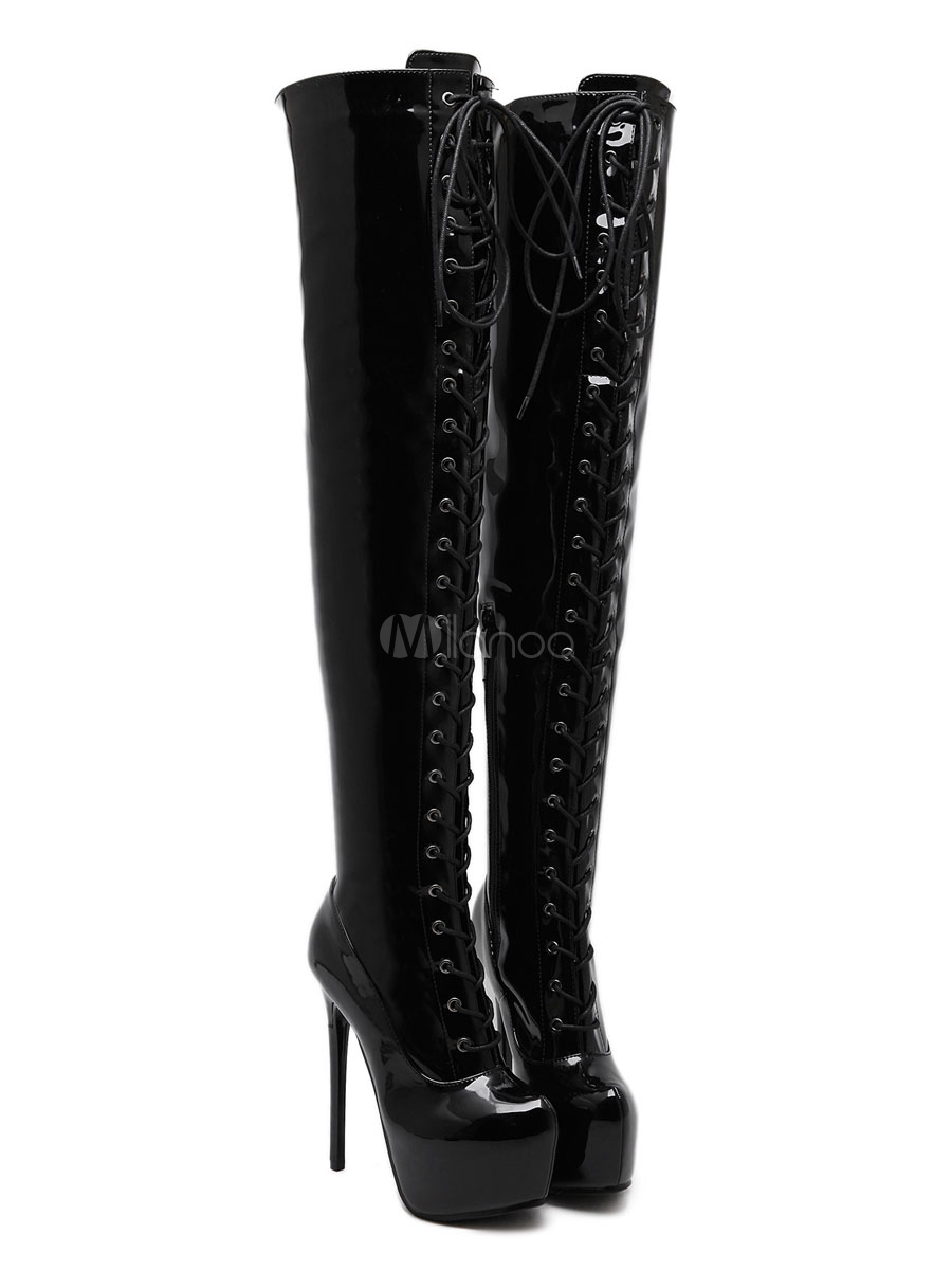 Women Sexy Boots Round Toe Rave Club Black Thigh High Boots Over The Knee Boots