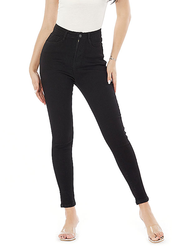 Women's Clothing Women's Bottoms | Mom Jeans Women Black Jeans Cowboy Polyester Raised Waist Tapered Fit Trousers Denim Pants - PD25027