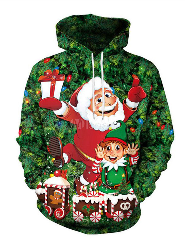 女性のクリスマスパーカーブラック長袖クリスマスパターン巾着ポリエステルフード付きスウェットシャツ Milanoo Jp