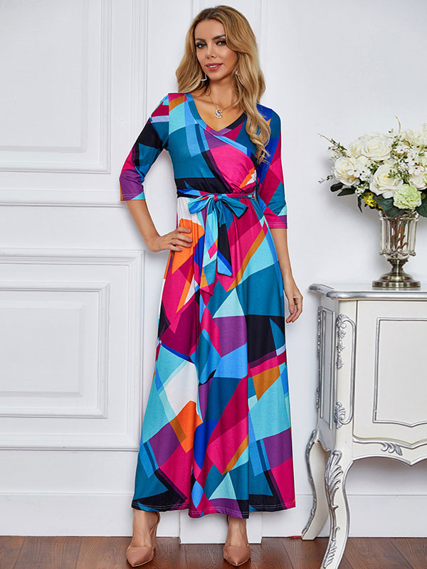 floor length half sleeve v neck maxi dress