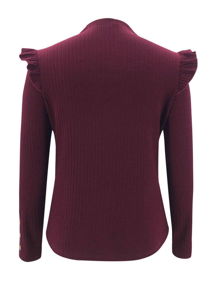 Women's Clothing Sweaters & Cardigans | Burgundy Pullovers For Women Grommets High Collar Long Sleeves Polyester Sweaters - DV69