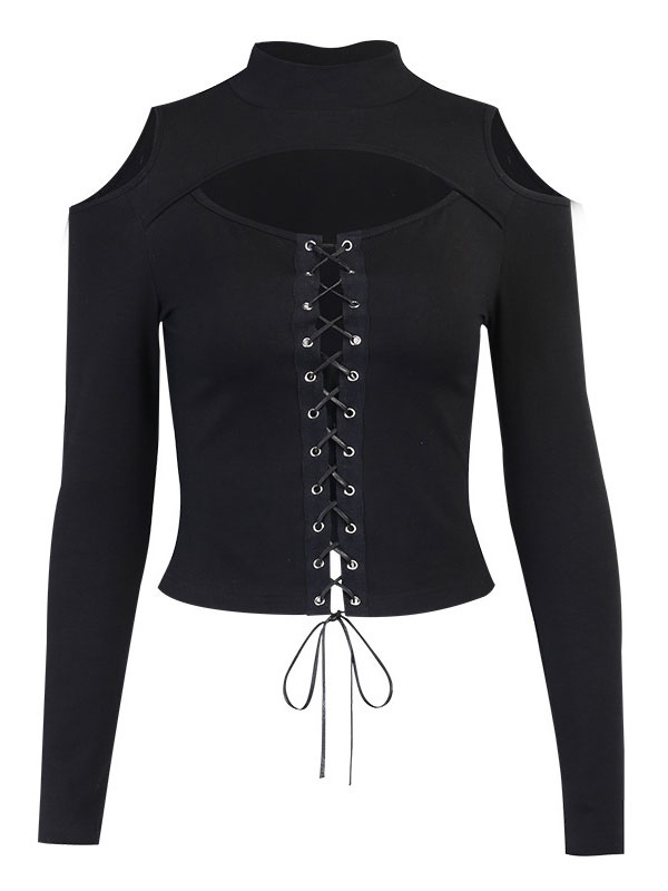 Black Gothic Top Long Sleeves Gothic Cotton Retro Tops - Milanoo.com