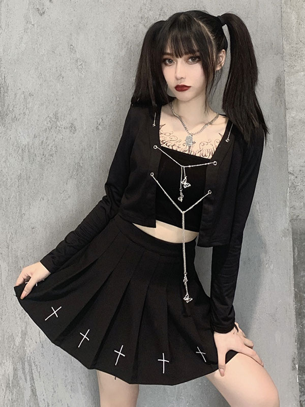 Chaqueta gótica negra mujer Chaqueta de manga larga de algodón gótico Milanoo.com