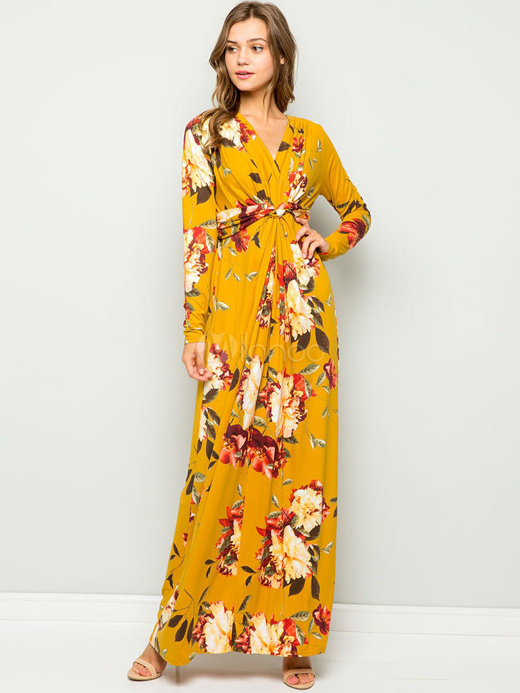yellow floral long sleeve dress
