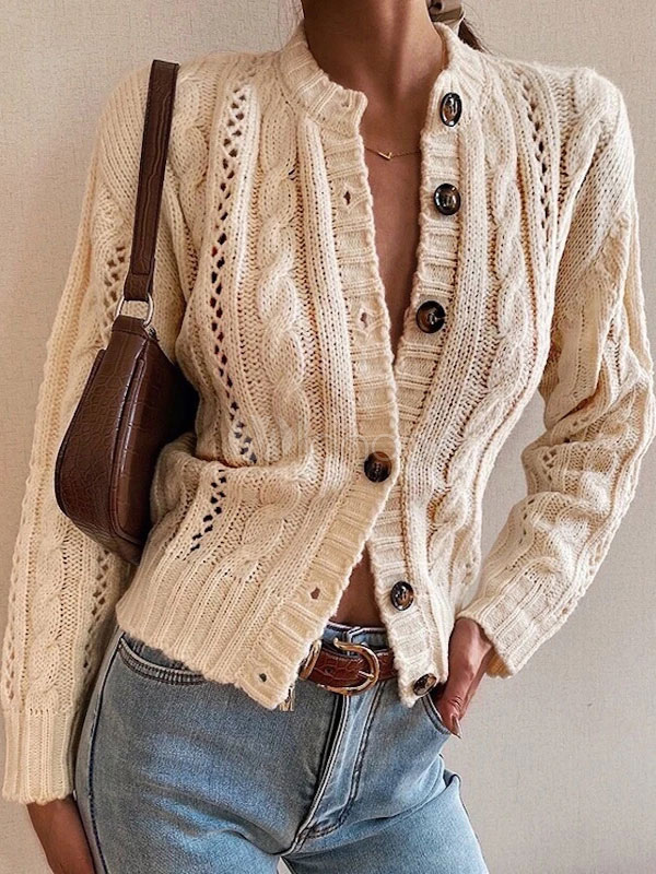 Women's Cable Knit Cardigans Long Sleeves Casual Acrylic Women's