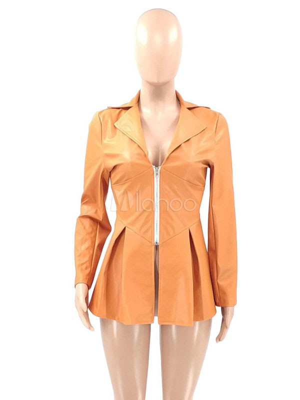 Women's Yellow Jacket V Neck Long Sleeve Zipper Warmth Preservation ...