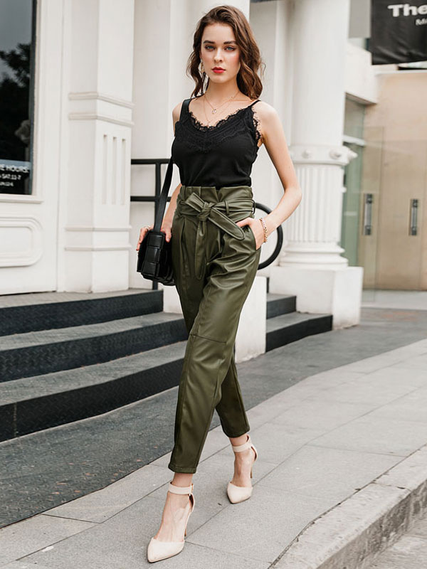 hunter green leather pants