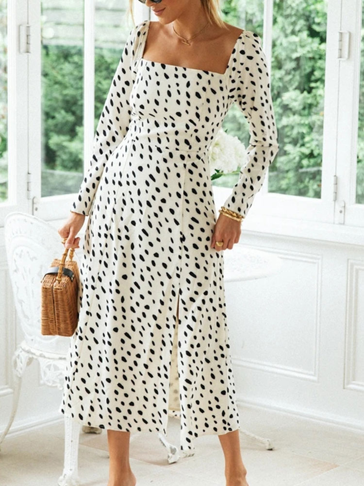 polka dot square neck dress