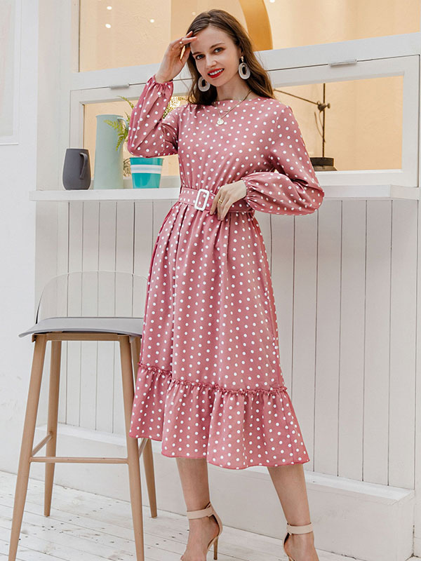 pink polka dot maxi dress