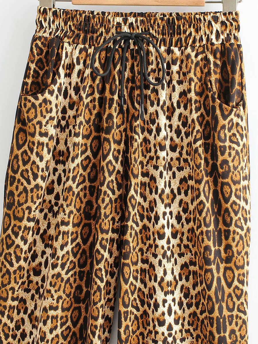 Pantaloni da donna Pantaloni larghi casual in poliestere leopardato marrone  caffè - Milanoo.com