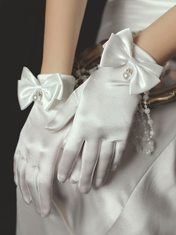Braut weiße Handschuhe PerlenStickerei Perlenkurze Brautkleid Brauthandschuhe ZP 