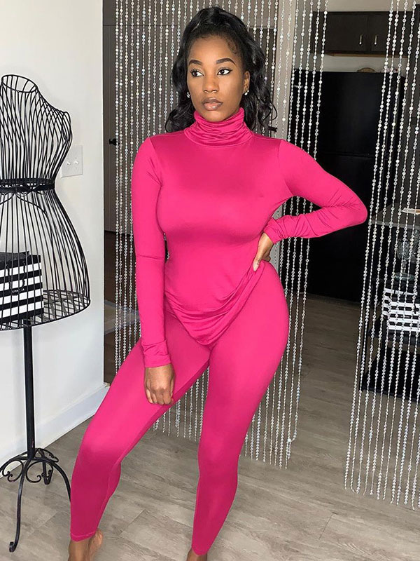 Women Two Piece Sets Rose Red Polyester 
