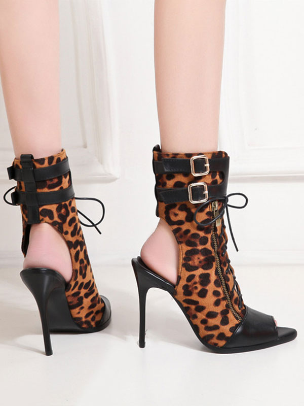 cheetah peep toe booties